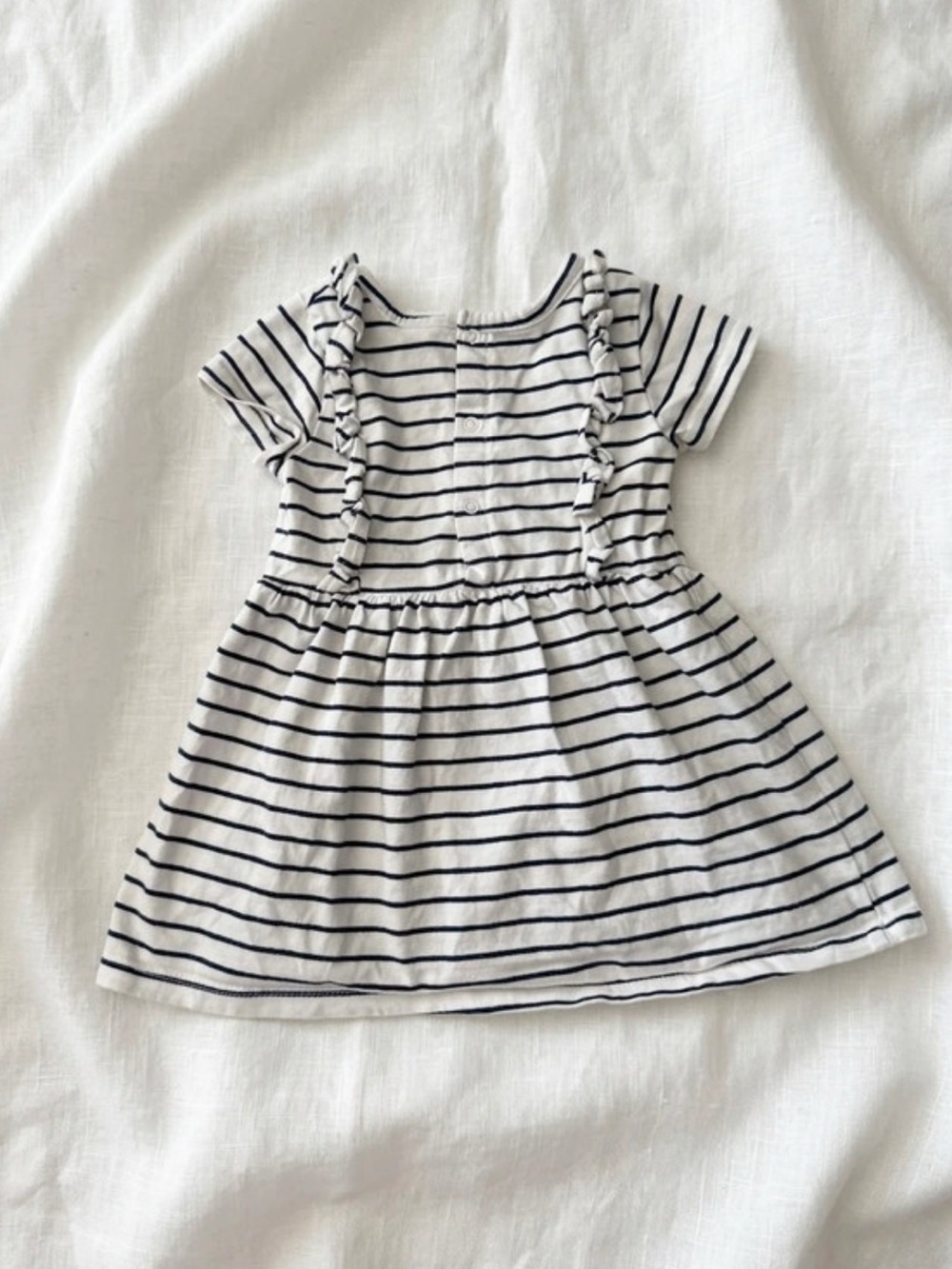 Starting Out White and Navy Striped Baby Dress - Picture 2 of 4